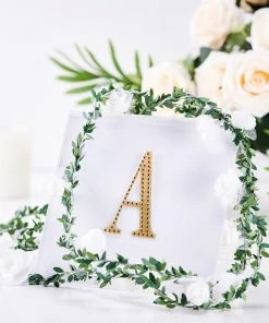 HIER_5150 Chargers & Centerpieces 4" Gold Decorative Rhinestone Alphabet Letter Stickers DIY Crafts - A