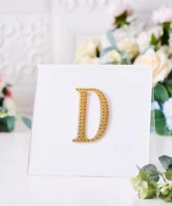 HIER_5150 4" Gold Decorative Rhinestone Alphabet Letter Stickers DIY Crafts - D Chargers & Centerpieces