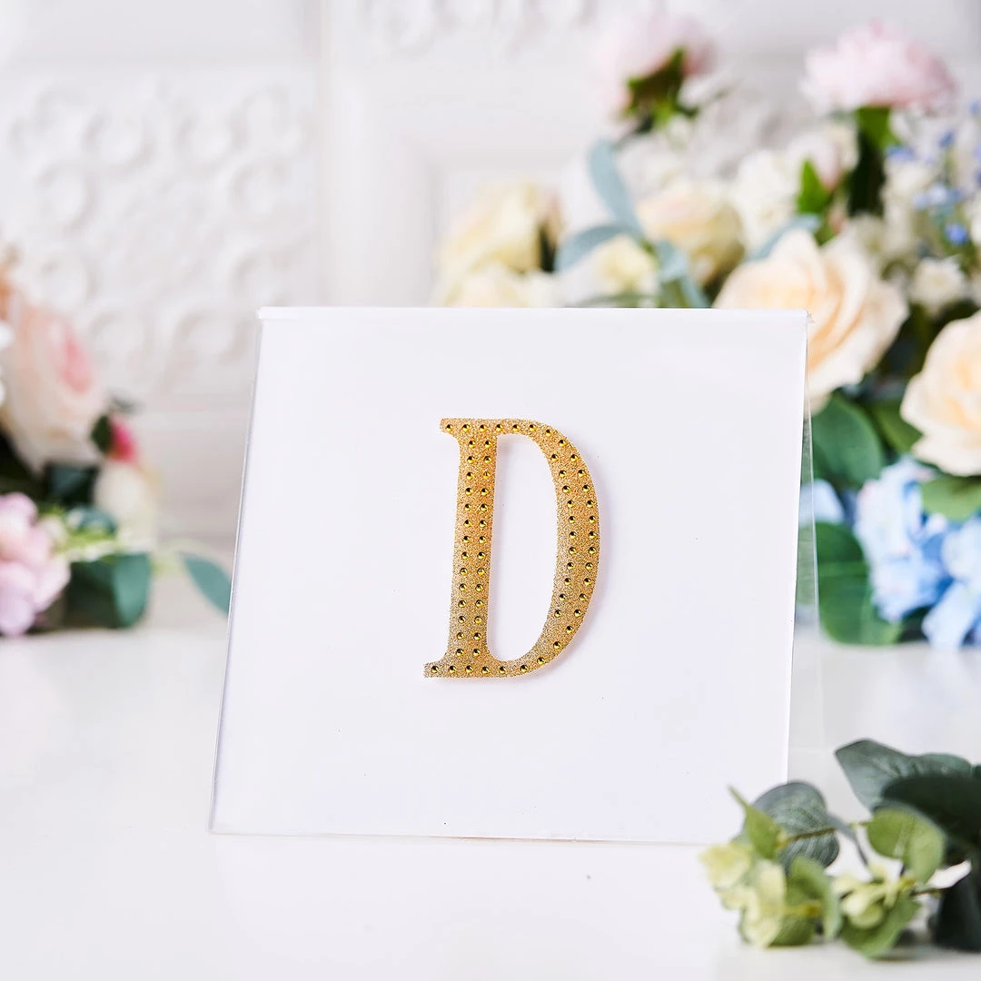 HIER_5150 4" Gold Decorative Rhinestone Alphabet Letter Stickers DIY Crafts - D Chargers & Centerpieces 2 HIER_5150 4" Gold Decorative Rhinestone Alphabet Letter Stickers DIY Crafts - D Chargers & Centerpieces