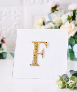 HIER_5150 4" Gold Decorative Rhinestone Alphabet Letter Stickers DIY Crafts - F