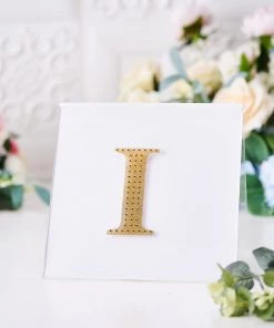 HIER_5150 Chargers & Centerpieces 4" Gold Decorative Rhinestone Alphabet Letter Stickers DIY Crafts - I