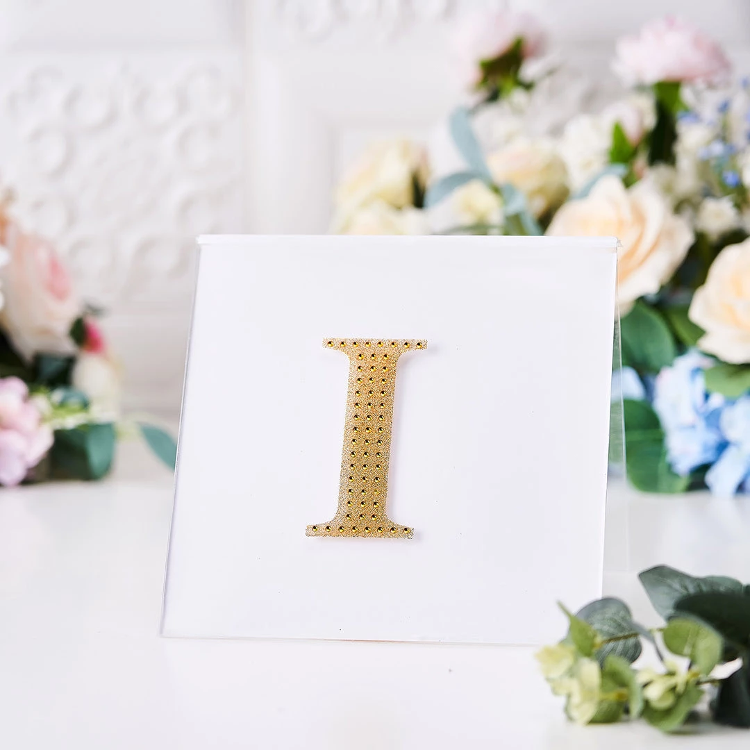 HIER_5150 Chargers & Centerpieces 4" Gold Decorative Rhinestone Alphabet Letter Stickers DIY Crafts - I 2 HIER_5150 Chargers & Centerpieces 4" Gold Decorative Rhinestone Alphabet Letter Stickers DIY Crafts - I