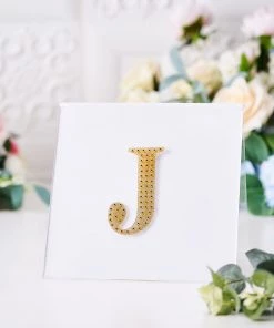 HIER_5150 4" Gold Decorative Rhinestone Alphabet Letter Stickers DIY Crafts - J