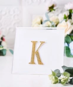 HIER_5150 Chargers & Centerpieces 4" Gold Decorative Rhinestone Alphabet Letter Stickers DIY Crafts - K