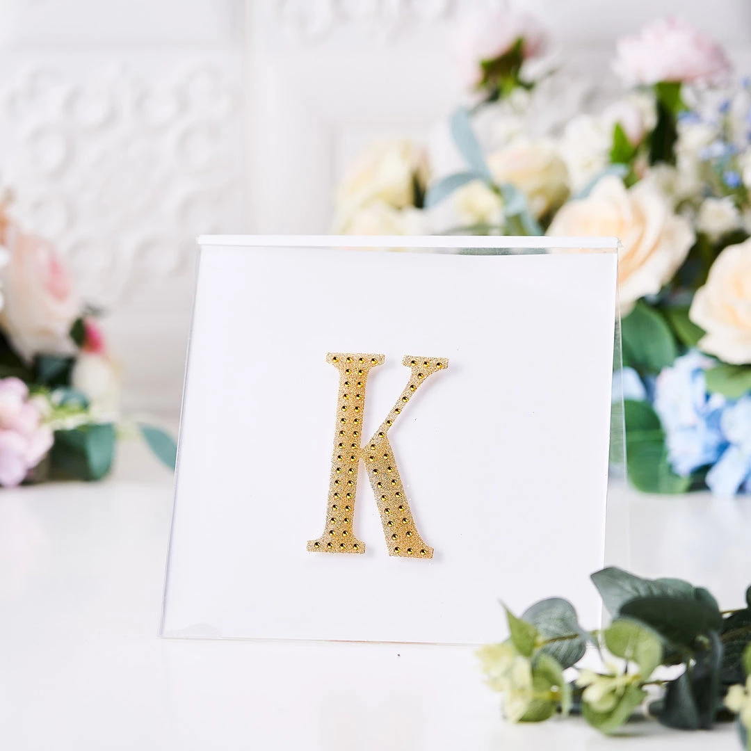 HIER_5150 Chargers & Centerpieces 4" Gold Decorative Rhinestone Alphabet Letter Stickers DIY Crafts - K 2 HIER_5150 Chargers & Centerpieces 4" Gold Decorative Rhinestone Alphabet Letter Stickers DIY Crafts - K