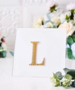 HIER_5150 4" Gold Decorative Rhinestone Alphabet Letter Stickers DIY Crafts - L Chargers & Centerpieces