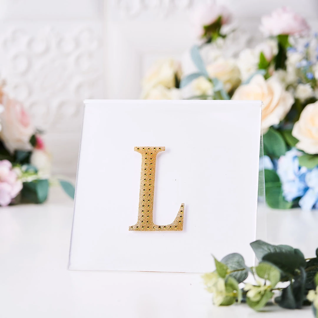 HIER_5150 4" Gold Decorative Rhinestone Alphabet Letter Stickers DIY Crafts - L Chargers & Centerpieces 2 HIER_5150 4" Gold Decorative Rhinestone Alphabet Letter Stickers DIY Crafts - L Chargers & Centerpieces