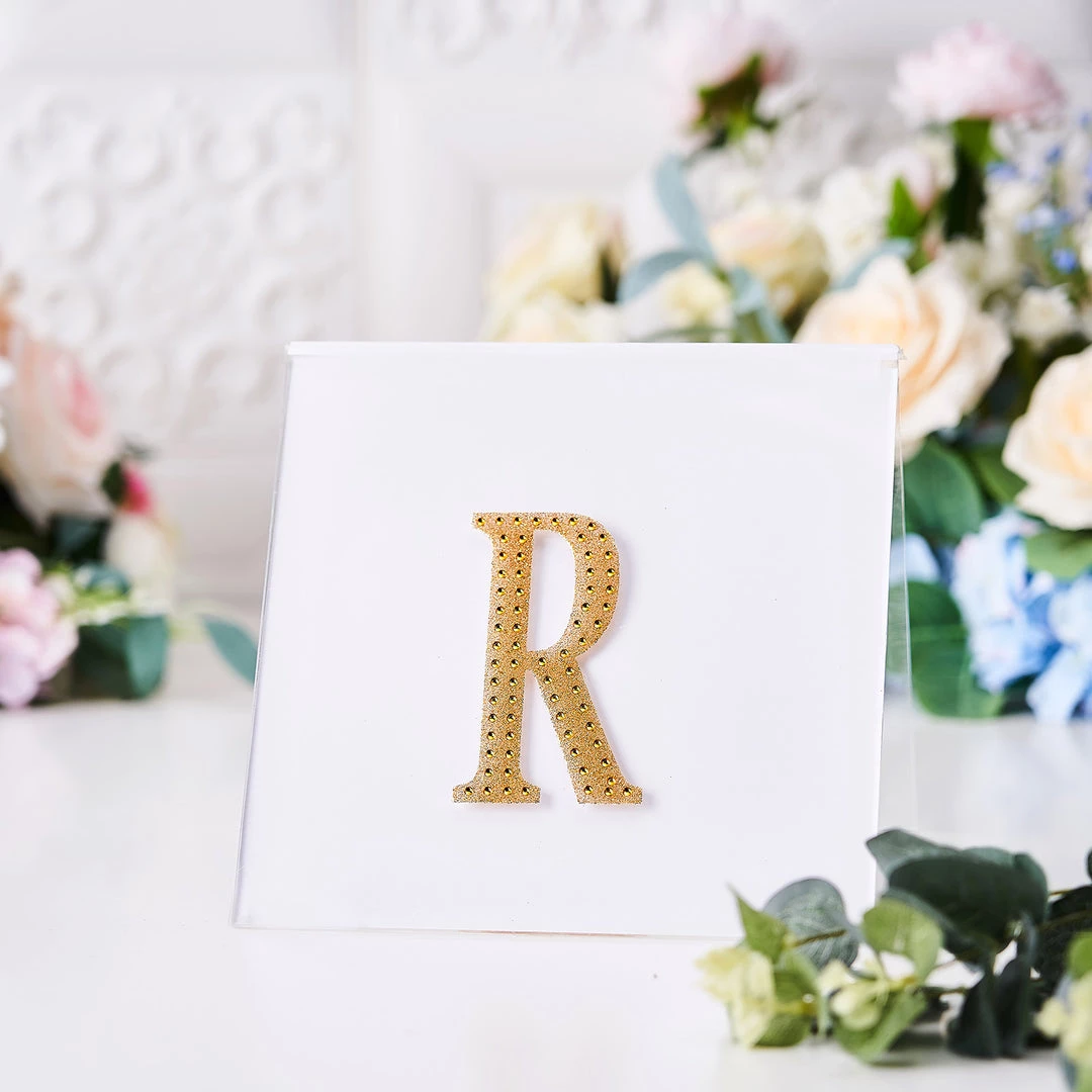 HIER_5150 Chargers & Centerpieces 4" Gold Decorative Rhinestone Alphabet Letter Stickers DIY Crafts - R 2 HIER_5150 Chargers & Centerpieces 4" Gold Decorative Rhinestone Alphabet Letter Stickers DIY Crafts - R