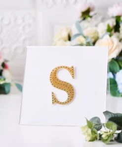 HIER_5150 Chargers & Centerpieces 4" Gold Decorative Rhinestone Alphabet Letter Stickers DIY Crafts - S