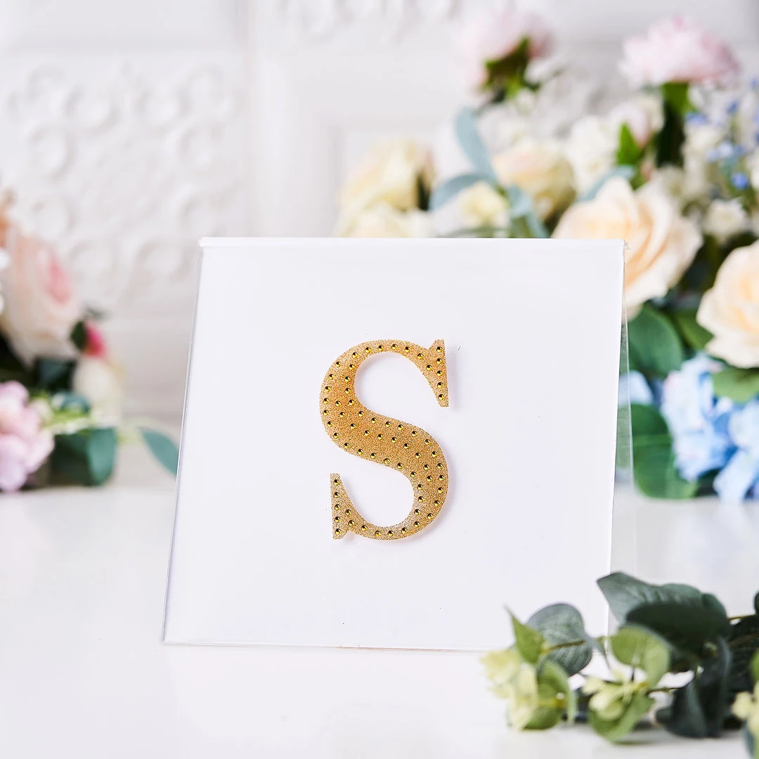HIER_5150 Chargers & Centerpieces 4" Gold Decorative Rhinestone Alphabet Letter Stickers DIY Crafts - S 2 HIER_5150 Chargers & Centerpieces 4" Gold Decorative Rhinestone Alphabet Letter Stickers DIY Crafts - S