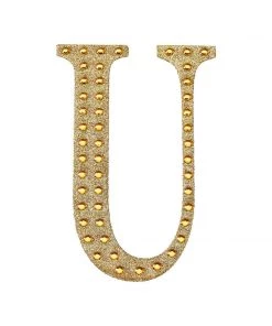 HIER_5150 4" Gold Decorative Rhinestone Alphabet Letter Stickers DIY Crafts - U Chargers & Centerpieces 17 HIER_5150 4