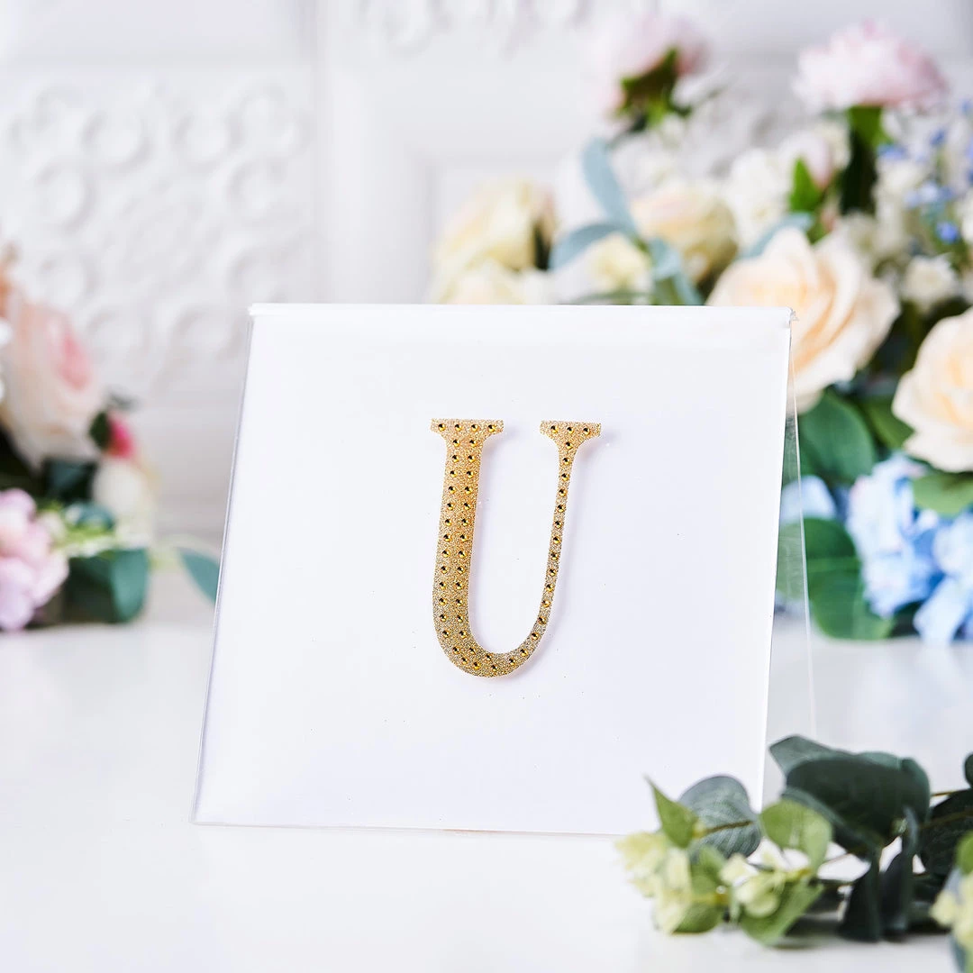 HIER_5150 4" Gold Decorative Rhinestone Alphabet Letter Stickers DIY Crafts - U Chargers & Centerpieces 2 HIER_5150 4" Gold Decorative Rhinestone Alphabet Letter Stickers DIY Crafts - U Chargers & Centerpieces