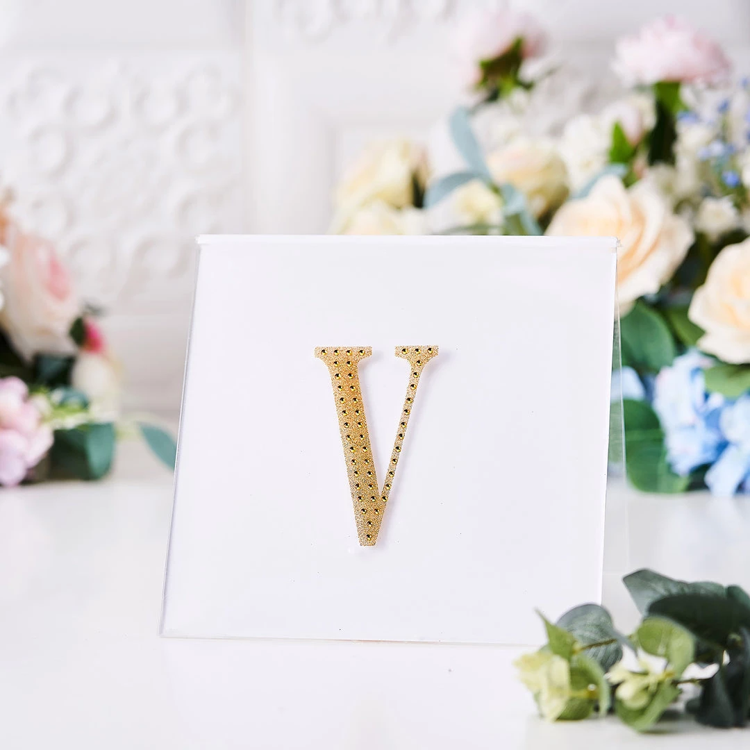 HIER_5150 4" Gold Decorative Rhinestone Alphabet Letter Stickers DIY Crafts - V 2 HIER_5150 4" Gold Decorative Rhinestone Alphabet Letter Stickers DIY Crafts - V