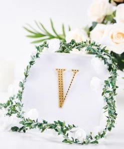 HIER_5150 4" Gold Decorative Rhinestone Alphabet Letter Stickers DIY Crafts - V