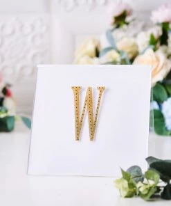 HIER_5150 4" Gold Decorative Rhinestone Alphabet Letter Stickers DIY Crafts - W