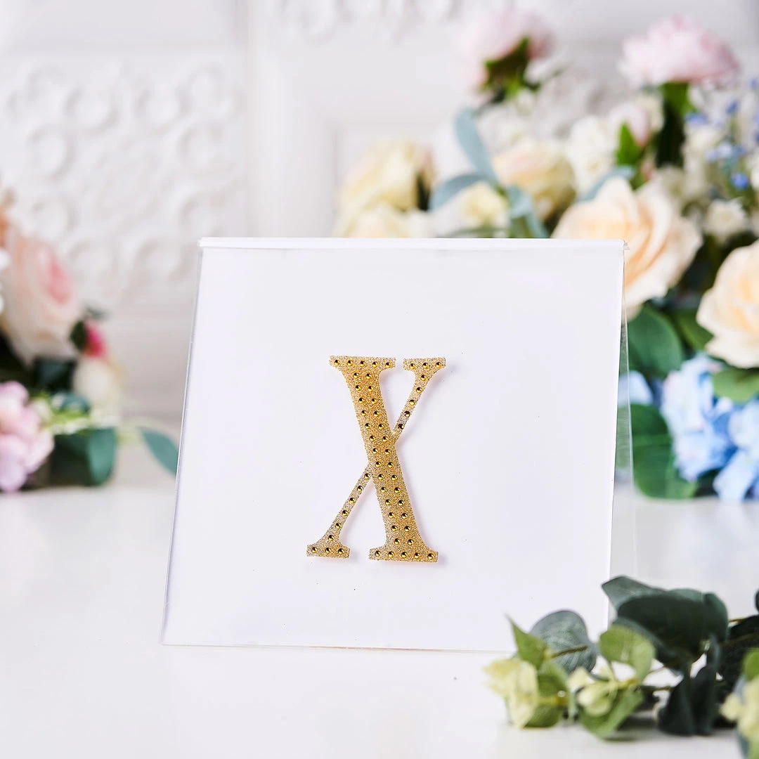 HIER_5150 4" Gold Decorative Rhinestone Alphabet Letter Stickers DIY Crafts - X Chargers & Centerpieces 2 HIER_5150 4" Gold Decorative Rhinestone Alphabet Letter Stickers DIY Crafts - X Chargers & Centerpieces