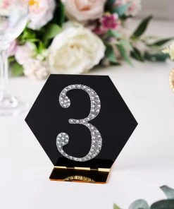 HIER_5150 Chargers & Centerpieces 4" Silver Decorative Rhinestone Number Stickers DIY Crafts - 3