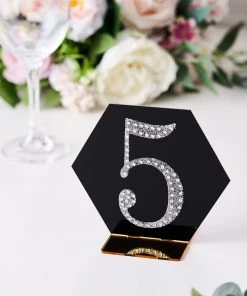 HIER_5150 4" Silver Decorative Rhinestone Number Stickers DIY Crafts - 5 Chargers & Centerpieces