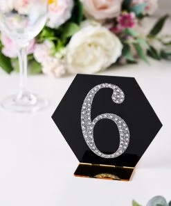HIER_5150 4" Silver Decorative Rhinestone Number Stickers DIY Crafts - 6 Chargers & Centerpieces