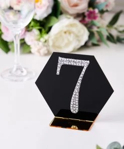 HIER_5150 Chargers & Centerpieces 4" Silver Decorative Rhinestone Number Stickers DIY Crafts - 7