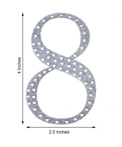 HIER_5150 4" Silver Decorative Rhinestone Number Stickers DIY Crafts - 8 11 HIER_5150 4