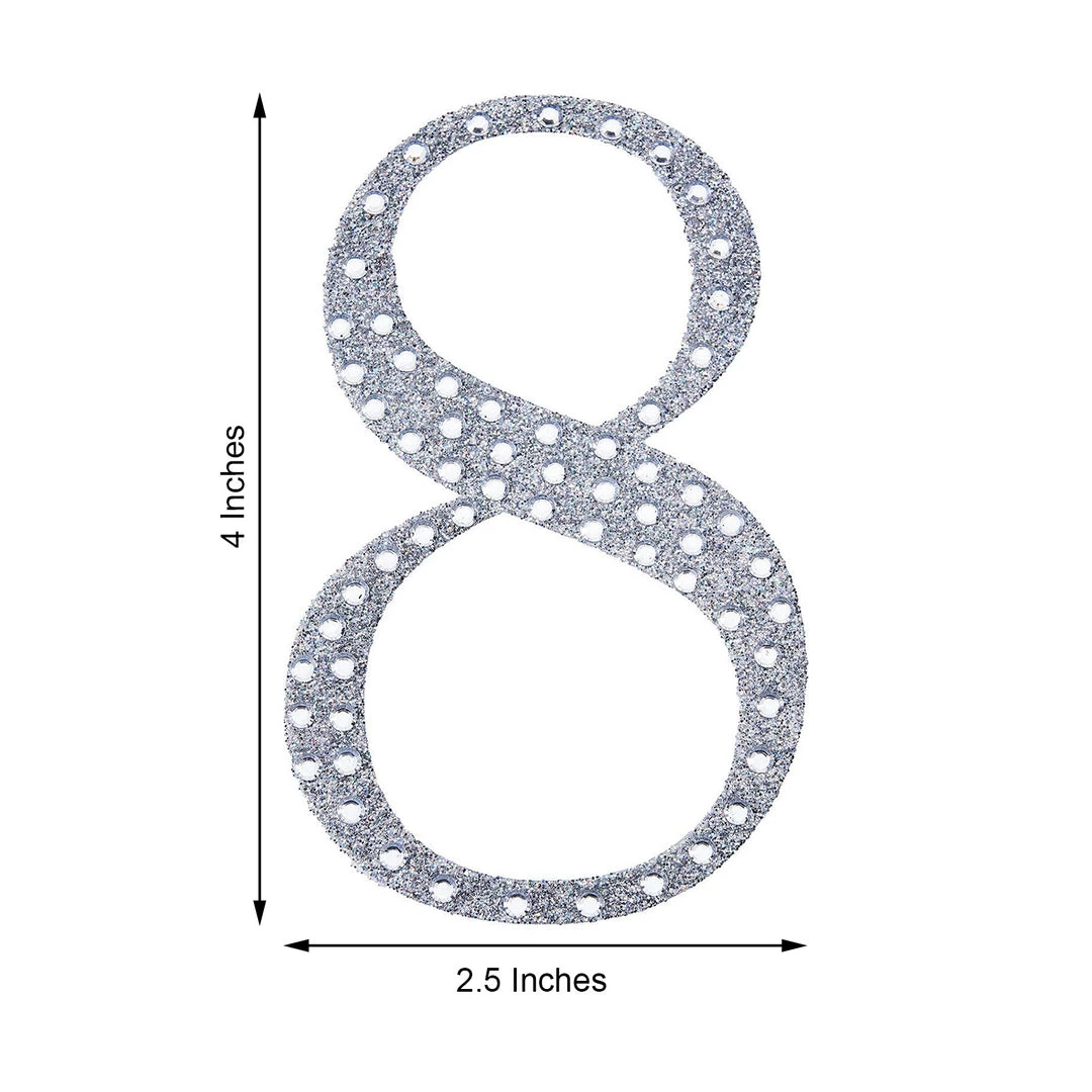 HIER_5150 4" Silver Decorative Rhinestone Number Stickers DIY Crafts - 8 3 HIER_5150 4" Silver Decorative Rhinestone Number Stickers DIY Crafts - 8