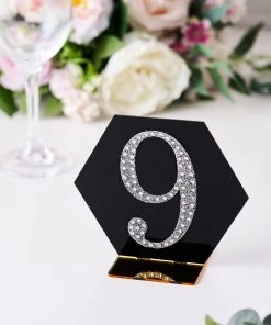HIER_5150 Chargers & Centerpieces 4" Silver Decorative Rhinestone Number Stickers DIY Crafts - 9