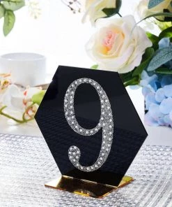 HIER_5150 Chargers & Centerpieces 4" Silver Decorative Rhinestone Number Stickers DIY Crafts - 9