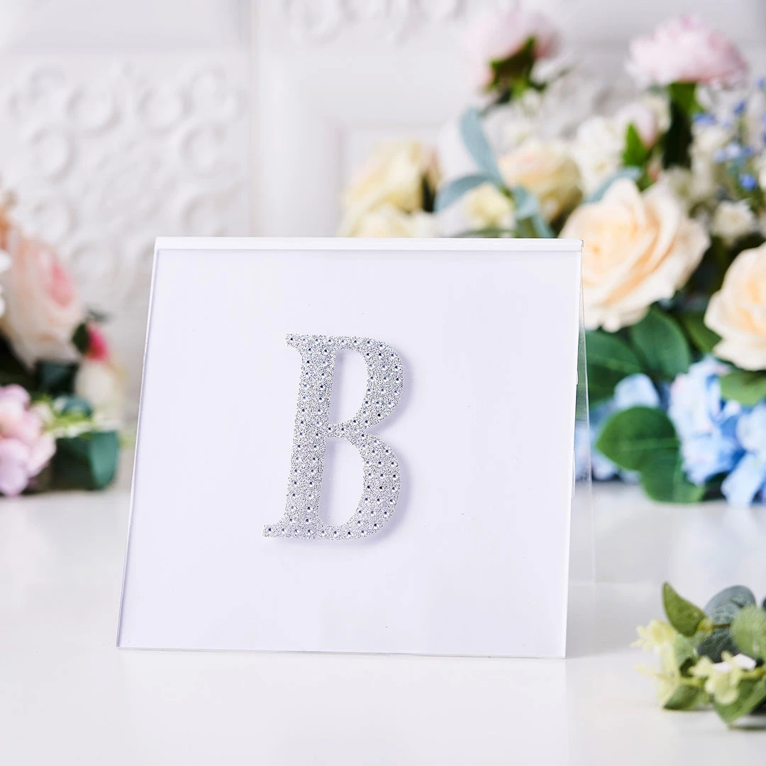 HIER_5150 4" Silver Decorative Rhinestone Alphabet Letter Stickers DIY Crafts - B Chargers & Centerpieces 2 HIER_5150 4" Silver Decorative Rhinestone Alphabet Letter Stickers DIY Crafts - B Chargers & Centerpieces