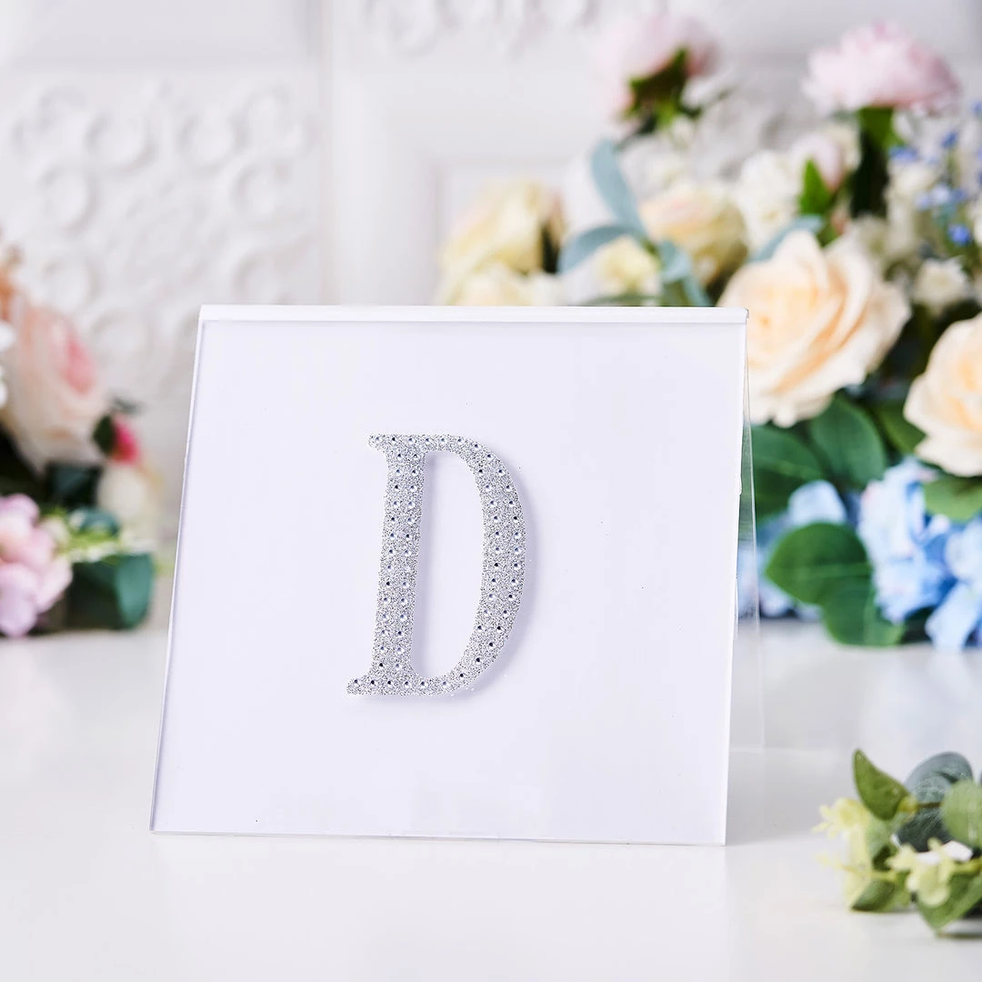 HIER_5150 Chargers & Centerpieces 4" Silver Decorative Rhinestone Alphabet Letter Stickers DIY Crafts - D 2 HIER_5150 Chargers & Centerpieces 4" Silver Decorative Rhinestone Alphabet Letter Stickers DIY Crafts - D