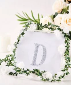 HIER_5150 Chargers & Centerpieces 4" Silver Decorative Rhinestone Alphabet Letter Stickers DIY Crafts - D