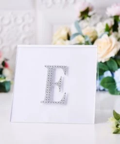 HIER_5150 Chargers & Centerpieces 4" Silver Decorative Rhinestone Alphabet Letter Stickers DIY Crafts - E