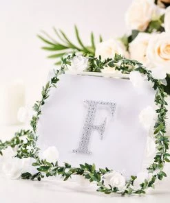 HIER_5150 Chargers & Centerpieces 4" Silver Decorative Rhinestone Alphabet Letter Stickers DIY Crafts - F