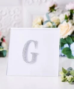 HIER_5150 Chargers & Centerpieces 4" Silver Decorative Rhinestone Alphabet Letter Stickers DIY Crafts - G