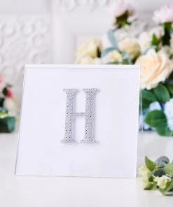 HIER_5150 4" Silver Decorative Rhinestone Alphabet Letter Stickers DIY Crafts - H Chargers & Centerpieces