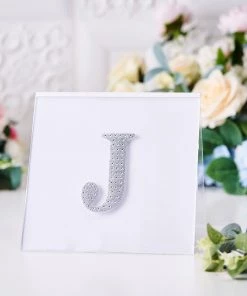 HIER_5150 4" Silver Decorative Rhinestone Alphabet Letter Stickers DIY Crafts - J Chargers & Centerpieces