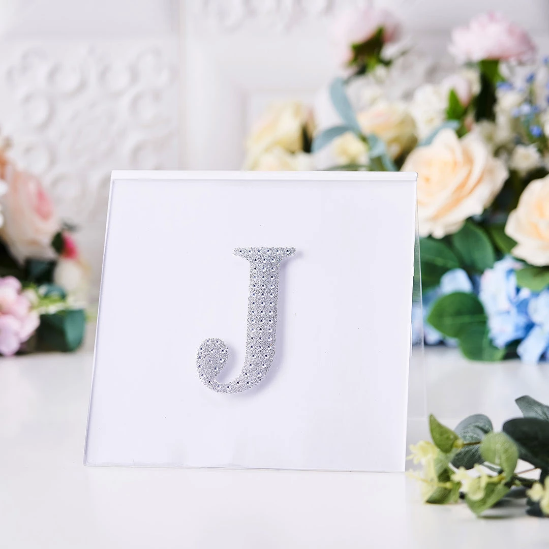 HIER_5150 4" Silver Decorative Rhinestone Alphabet Letter Stickers DIY Crafts - J Chargers & Centerpieces 2 HIER_5150 4" Silver Decorative Rhinestone Alphabet Letter Stickers DIY Crafts - J Chargers & Centerpieces
