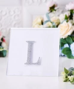 HIER_5150 4" Silver Decorative Rhinestone Alphabet Letter Stickers DIY Crafts - L