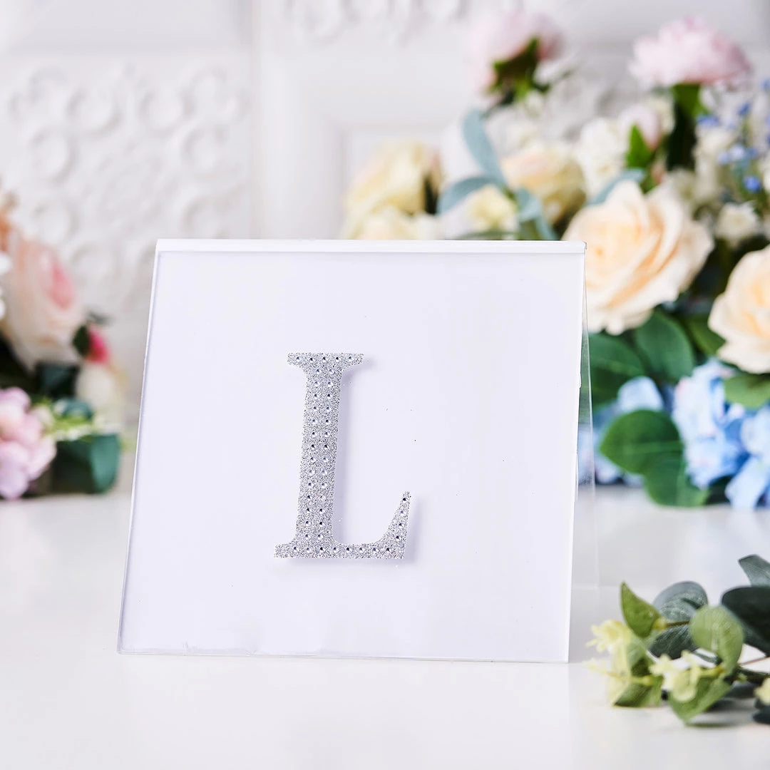 HIER_5150 4" Silver Decorative Rhinestone Alphabet Letter Stickers DIY Crafts - L 2 HIER_5150 4" Silver Decorative Rhinestone Alphabet Letter Stickers DIY Crafts - L