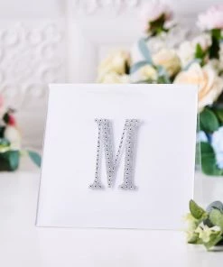 HIER_5150 Chargers & Centerpieces 4" Silver Decorative Rhinestone Alphabet Letter Stickers DIY Crafts - M