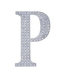 HIER_5150 4" Silver Decorative Rhinestone Alphabet Letter Stickers DIY Crafts - P Chargers & Centerpieces 19 HIER_5150 4