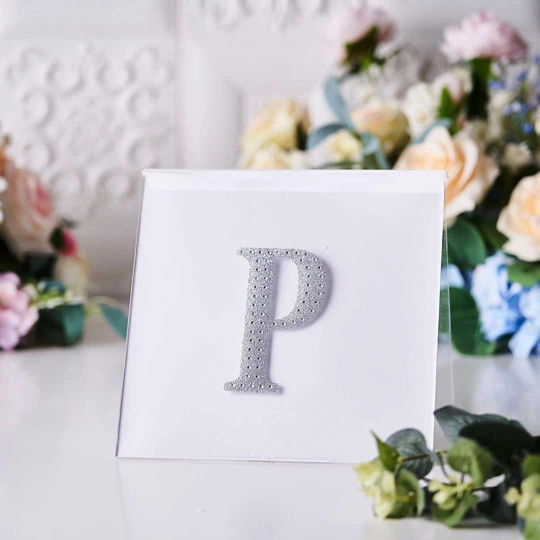 HIER_5150 4" Silver Decorative Rhinestone Alphabet Letter Stickers DIY Crafts - P Chargers & Centerpieces 2 HIER_5150 4" Silver Decorative Rhinestone Alphabet Letter Stickers DIY Crafts - P Chargers & Centerpieces