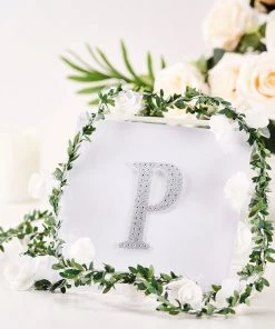 HIER_5150 4" Silver Decorative Rhinestone Alphabet Letter Stickers DIY Crafts - P Chargers & Centerpieces