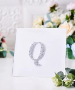 HIER_5150 4" Silver Decorative Rhinestone Alphabet Letter Stickers DIY Crafts - Q Chargers & Centerpieces
