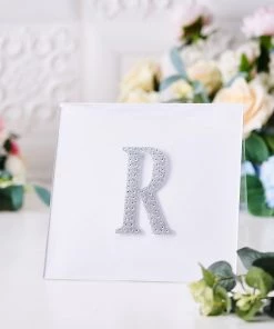 HIER_5150 4" Silver Decorative Rhinestone Alphabet Letter Stickers DIY Crafts - R Chargers & Centerpieces