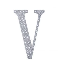 HIER_5150 4" Silver Decorative Rhinestone Alphabet Letter Stickers DIY Crafts - V Chargers & Centerpieces 19 HIER_5150 4