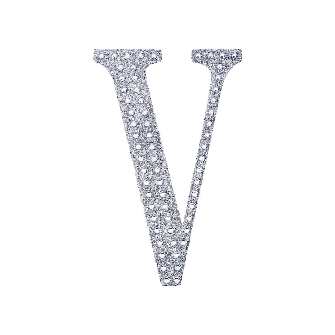 HIER_5150 4" Silver Decorative Rhinestone Alphabet Letter Stickers DIY Crafts - V Chargers & Centerpieces 10 HIER_5150 4" Silver Decorative Rhinestone Alphabet Letter Stickers DIY Crafts - V Chargers & Centerpieces