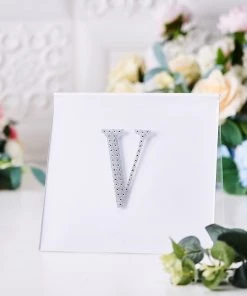 HIER_5150 4" Silver Decorative Rhinestone Alphabet Letter Stickers DIY Crafts - V Chargers & Centerpieces