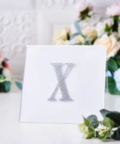 HIER_5150 Tabletop Decor 4" Silver Decorative Rhinestone Alphabet Letter Stickers DIY Crafts - X