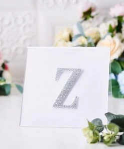HIER_5150 4" Silver Decorative Rhinestone Alphabet Letter Stickers DIY Crafts - Z Chargers & Centerpieces